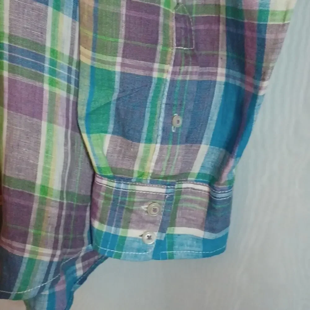 Boden Men's Linen Pastel Color Long Sleeve Plaid Shirt. Size XXL. - Picture 4 of 9